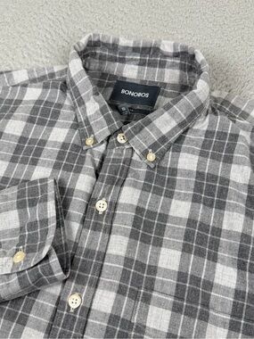 Bonobos Shirt Mens XL Gray Plaid Slim Fit Button Down Long Sleeve Cotton Preppy